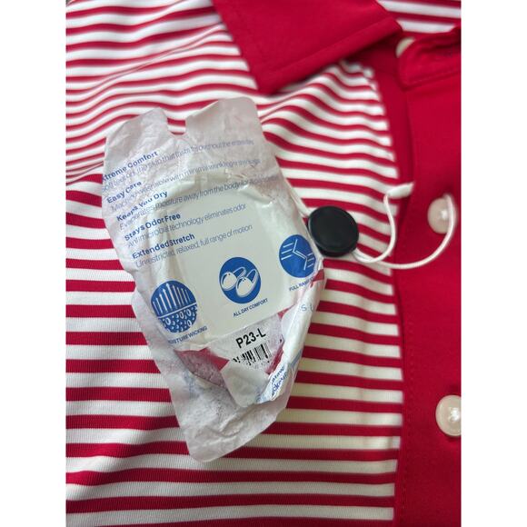 U Suck at Golf USAG Polo Shirt L NEW Red Striped Extreme Comfort Stretch - Picture 7 of 11